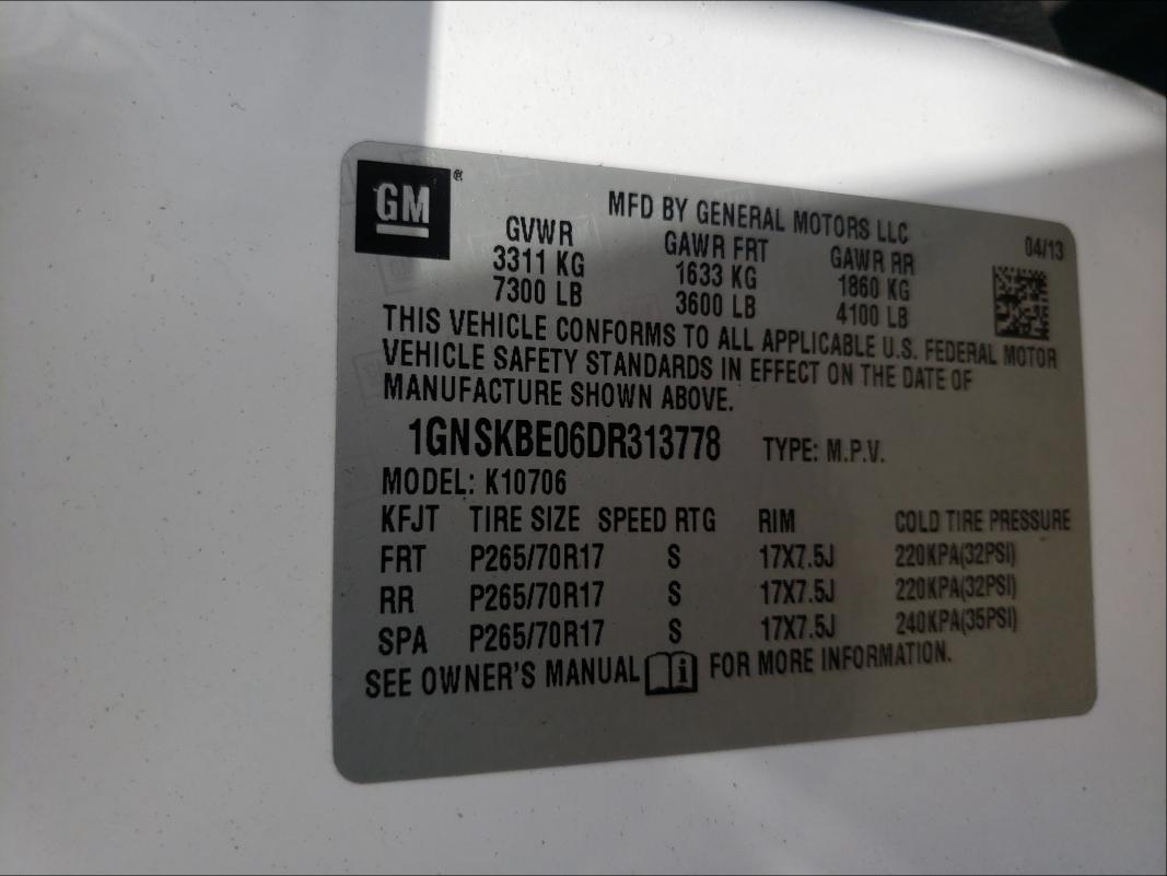 Photo 9 VIN: 1GNSKBE06DR313778 - CHEVROLET TAHOE K150 