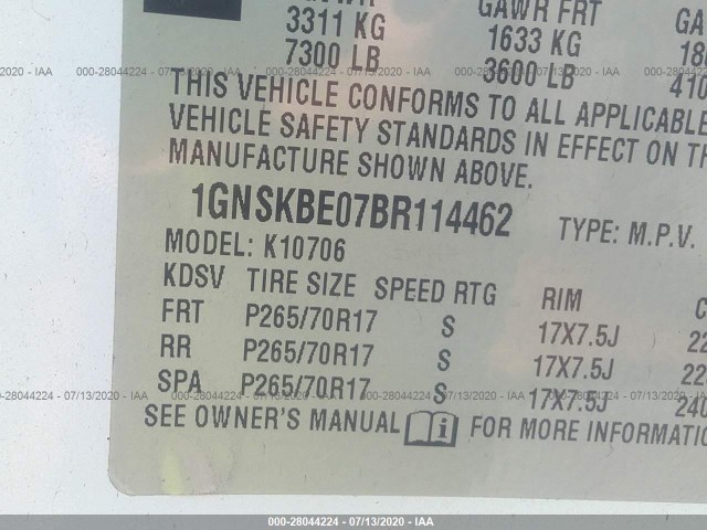 Photo 8 VIN: 1GNSKBE07BR114462 - CHEVROLET TAHOE 