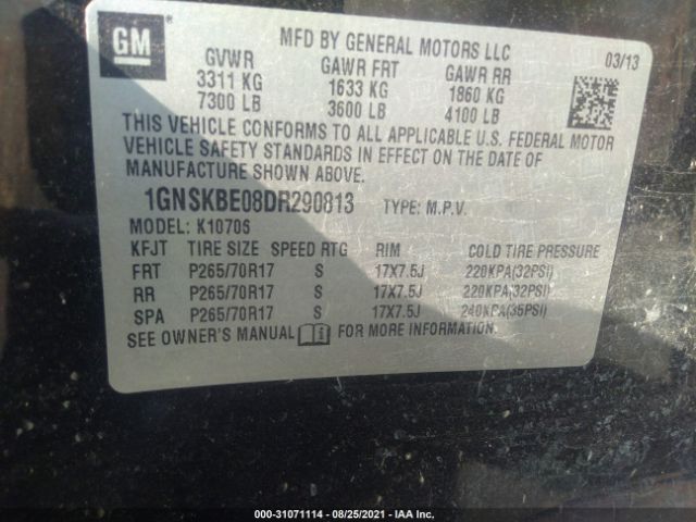 Photo 8 VIN: 1GNSKBE08DR290813 - CHEVROLET TAHOE 