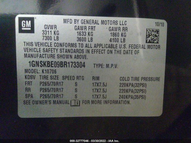 Photo 8 VIN: 1GNSKBE09BR173304 - CHEVROLET TAHOE 