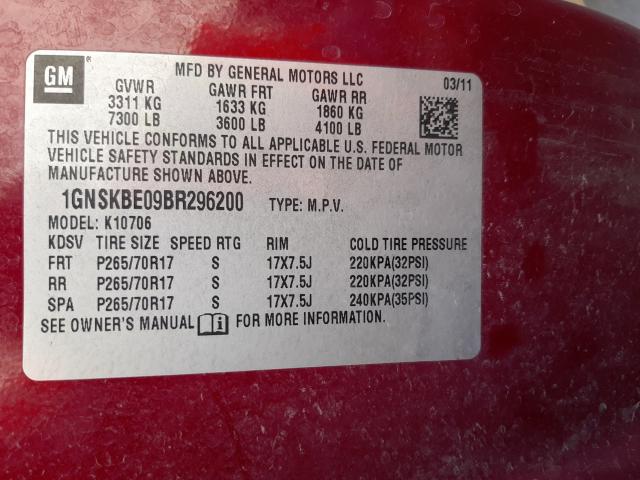 Photo 9 VIN: 1GNSKBE09BR296200 - CHEVROLET TAHOE K150 