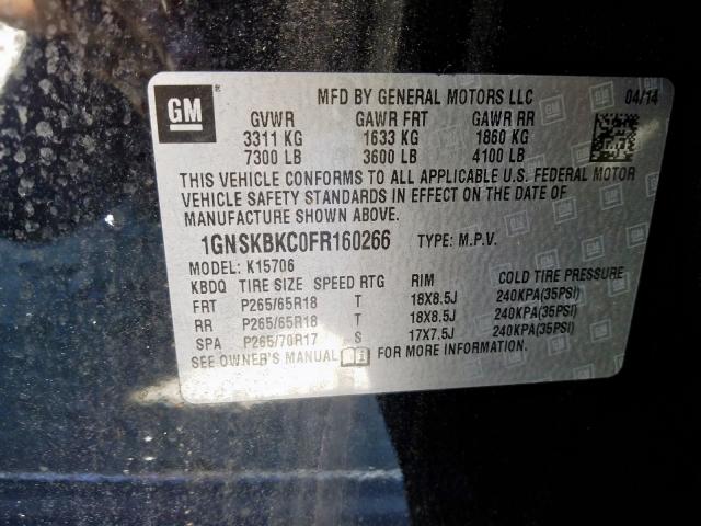 Photo 9 VIN: 1GNSKBKC0FR160266 - CHEVROLET TAHOE K150 