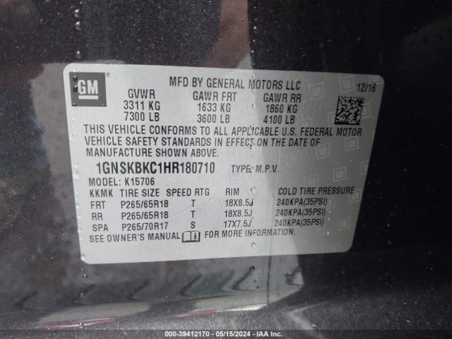 Photo 8 VIN: 1GNSKBKC1HR180710 - CHEVROLET TAHOE K150 