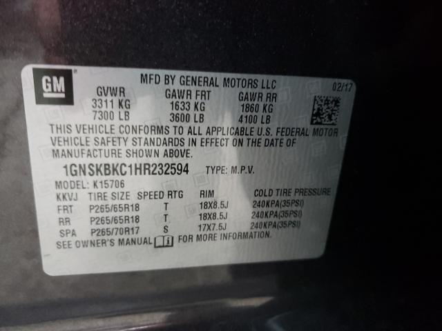 Photo 9 VIN: 1GNSKBKC1HR232594 - CHEVROLET TAHOE K150 