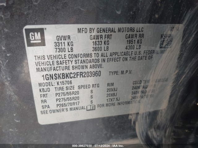 Photo 8 VIN: 1GNSKBKC2FR203960 - CHEVROLET TAHOE 