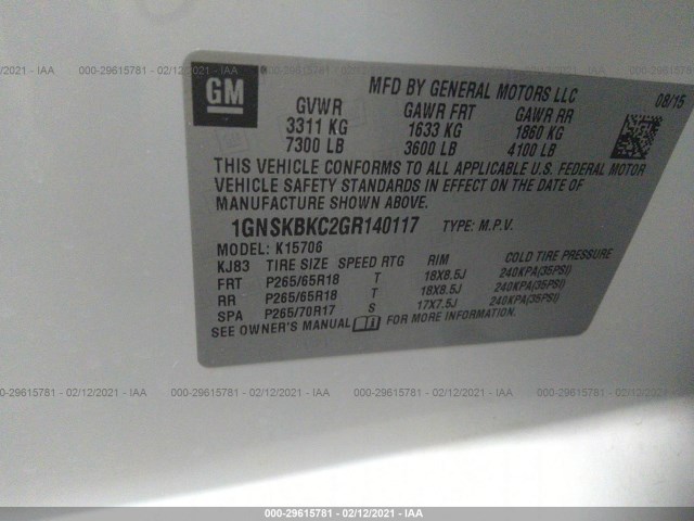 Photo 8 VIN: 1GNSKBKC2GR140117 - CHEVROLET TAHOE 