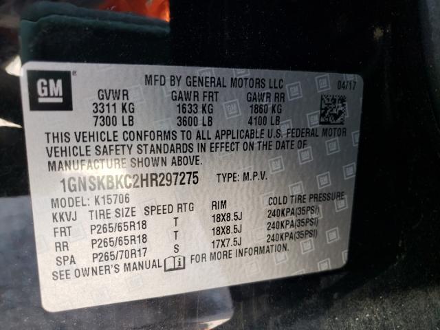 Photo 9 VIN: 1GNSKBKC2HR297275 - CHEVROLET TAHOE K150 