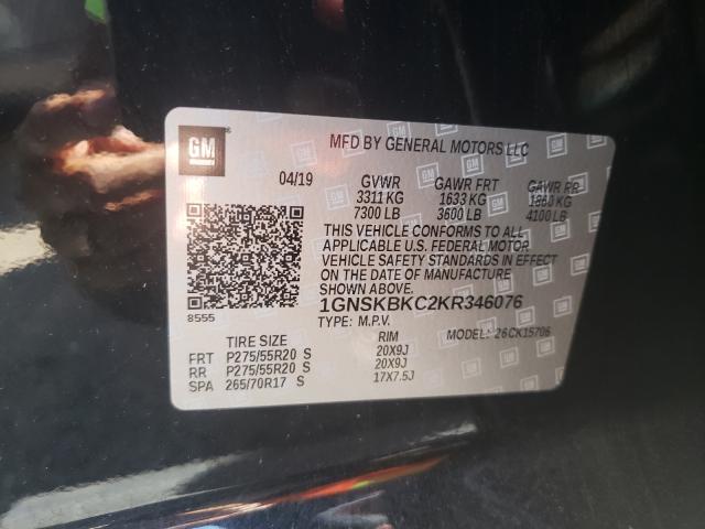 Photo 9 VIN: 1GNSKBKC2KR346076 - CHEVROLET TAHOE K150 