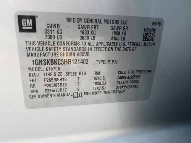 Photo 9 VIN: 1GNSKBKC3HR121402 - CHEVROLET TAHOE K150 