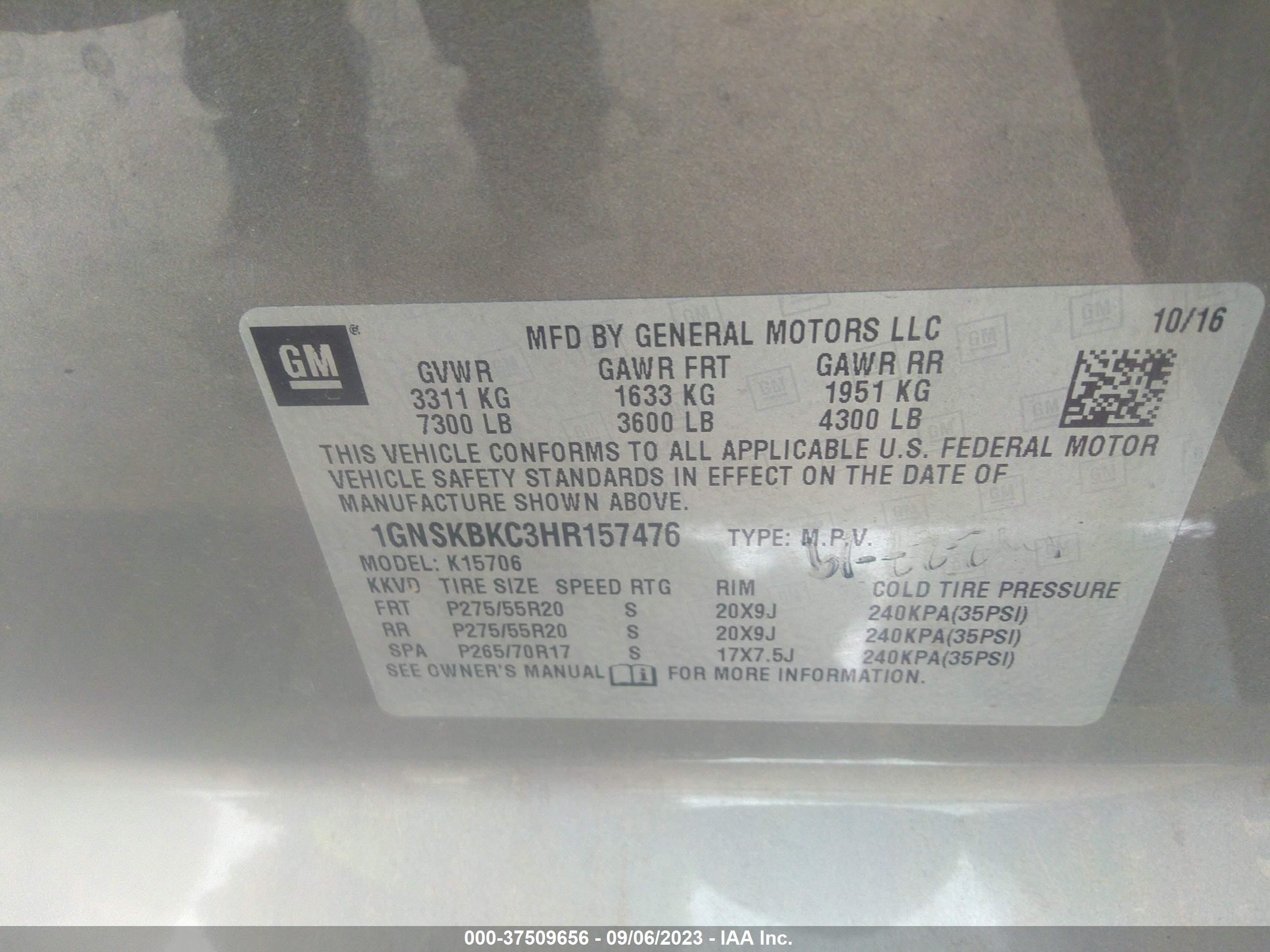 Photo 8 VIN: 1GNSKBKC3HR157476 - CHEVROLET TAHOE 