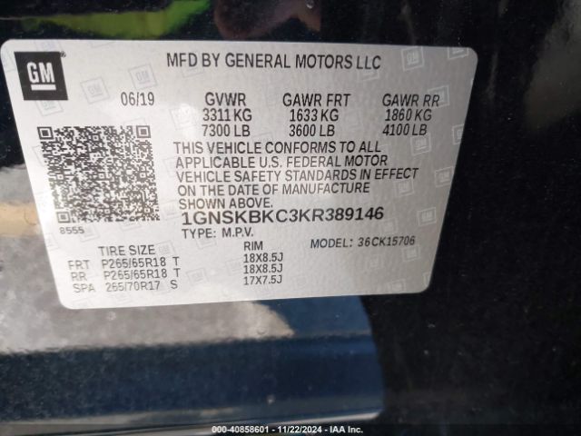 Photo 8 VIN: 1GNSKBKC3KR389146 - CHEVROLET TAHOE 