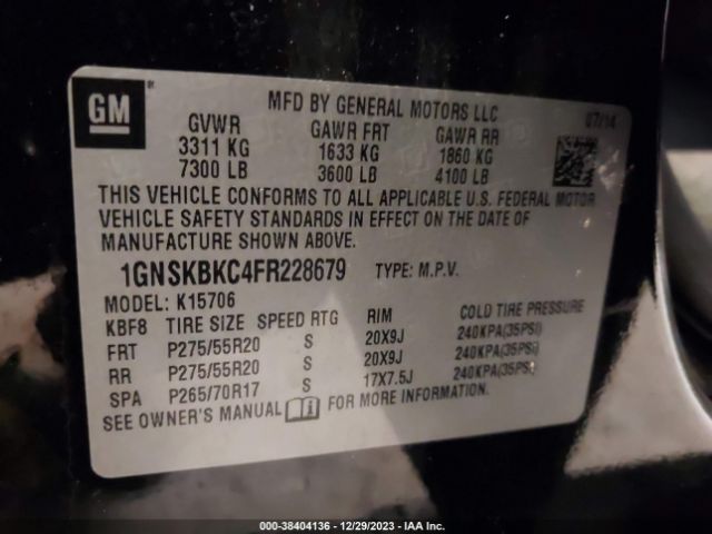 Photo 8 VIN: 1GNSKBKC4FR228679 - CHEVROLET TAHOE 