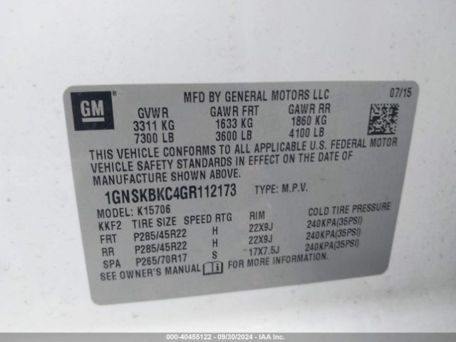 Photo 8 VIN: 1GNSKBKC4GR112173 - CHEVROLET TAHOE 