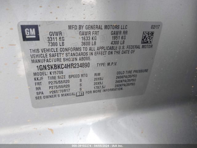 Photo 8 VIN: 1GNSKBKC4HR234890 - CHEVROLET TAHOE 