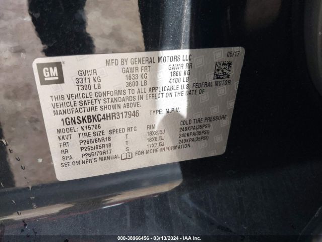 Photo 8 VIN: 1GNSKBKC4HR317946 - CHEVROLET TAHOE 