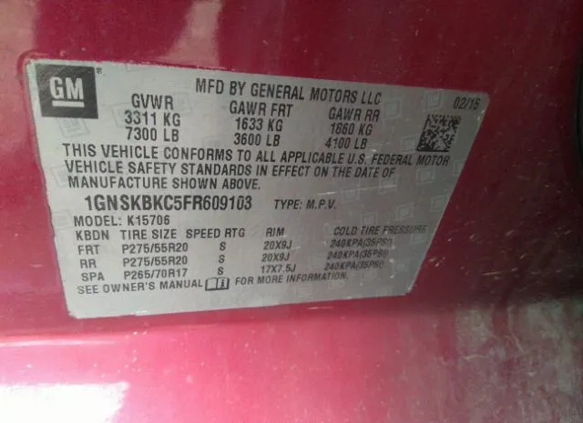 Photo 8 VIN: 1GNSKBKC5FR609103 - CHEVROLET TAHOE 