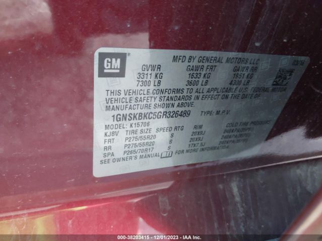 Photo 8 VIN: 1GNSKBKC5GR326489 - CHEVROLET TAHOE 