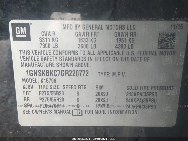 Photo 8 VIN: 1GNSKBKC7GR220772 - CHEVROLET TAHOE K150 