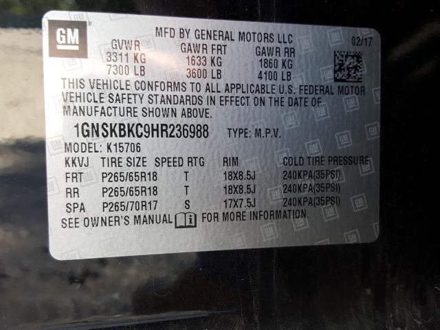 Photo 9 VIN: 1GNSKBKC9HR236988 - CHEVROLET TAHOE K150 