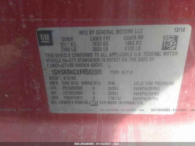 Photo 8 VIN: 1GNSKBKCXFR562005 - CHEVROLET TAHOE 