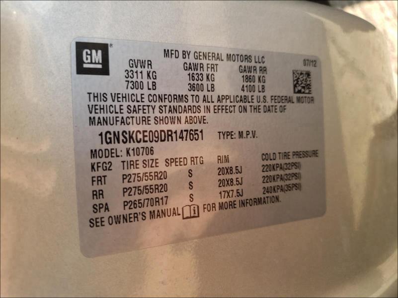 Photo 9 VIN: 1GNSKCE09DR147651 - CHEVROLET TAHOE K150 