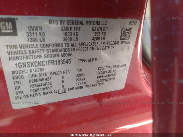 Photo 8 VIN: 1GNSKCKC1FR183545 - CHEVROLET TAHOE 