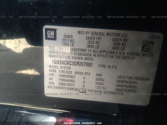 Photo 8 VIN: 1GNSKCKC2GR297880 - CHEVROLET TAHOE 