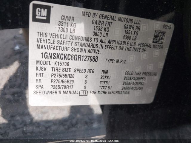 Photo 8 VIN: 1GNSKCKC6GR127988 - CHEVROLET TAHOE 