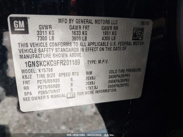 Photo 8 VIN: 1GNSKCKC9FR201189 - CHEVROLET TAHOE 