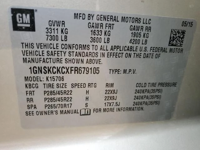 Photo 13 VIN: 1GNSKCKCXFR679105 - CHEVROLET TAHOE K150 