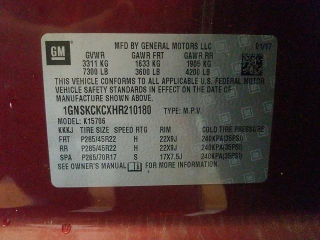 Photo 9 VIN: 1GNSKCKCXHR210180 - CHEVROLET TAHOE K150 