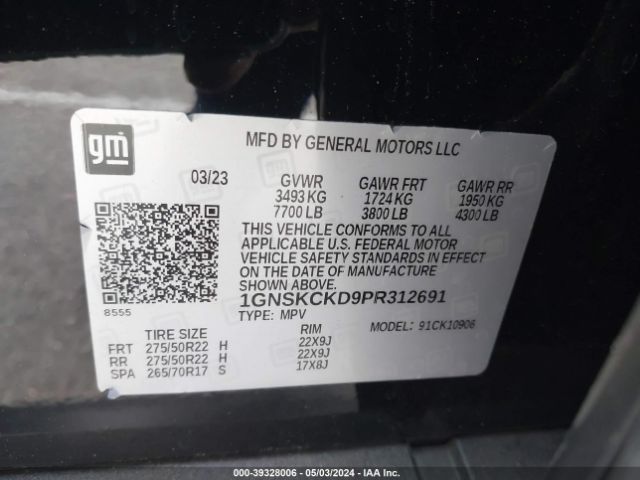 Photo 8 VIN: 1GNSKCKD9PR312691 - CHEVROLET SUBURBAN 