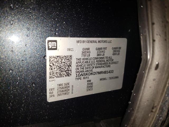 Photo 9 VIN: 1GNSKDKD7MR481433 - CHEVROLET SUBURBAN K 