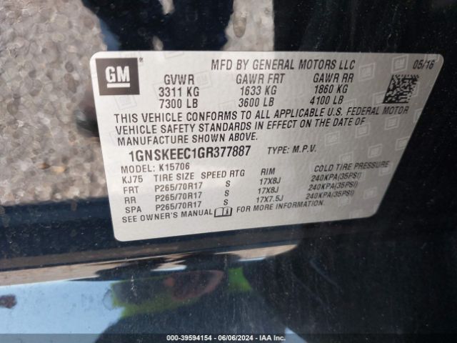 Photo 8 VIN: 1GNSKEEC1GR377887 - CHEVROLET TAHOE 