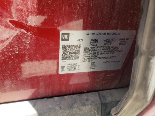 Photo 12 VIN: 1GNSKEKD6NR303357 - CHEVROLET SUBURBAN 