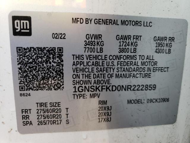 Photo 13 VIN: 1GNSKFKD0NR222859 - CHEVROLET SUBURBAN K 