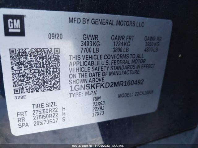 Photo 8 VIN: 1GNSKFKD2MR160492 - CHEVROLET SUBURBAN 