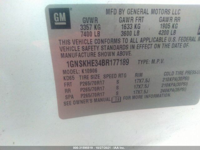 Photo 8 VIN: 1GNSKHE34BR177189 - CHEVROLET SUBURBAN 