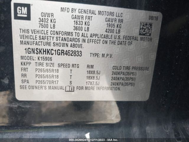 Photo 8 VIN: 1GNSKHKC1GR462833 - CHEVROLET SUBURBAN 