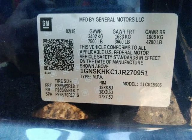 Photo 8 VIN: 1GNSKHKC1JR270951 - CHEVROLET SUBURBAN 