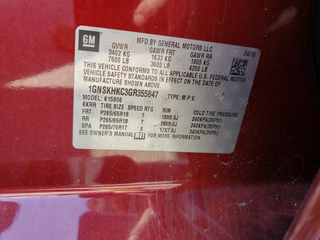 Photo 9 VIN: 1GNSKHKC3GR355847 - CHEVROLET SUBURBAN K 