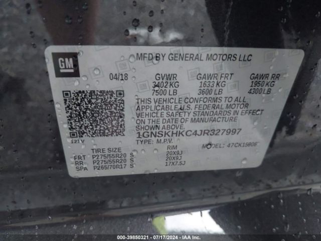 Photo 8 VIN: 1GNSKHKC4JR327997 - CHEVROLET SUBURBAN 