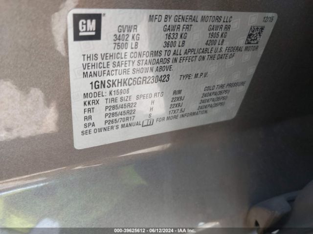 Photo 8 VIN: 1GNSKHKC6GR230423 - CHEVROLET SUBURBAN 