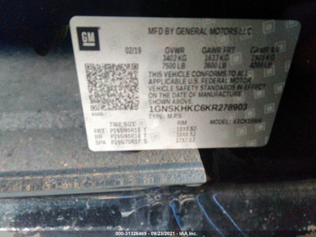 Photo 8 VIN: 1GNSKHKC6KR278903 - CHEVROLET SUBURBAN 