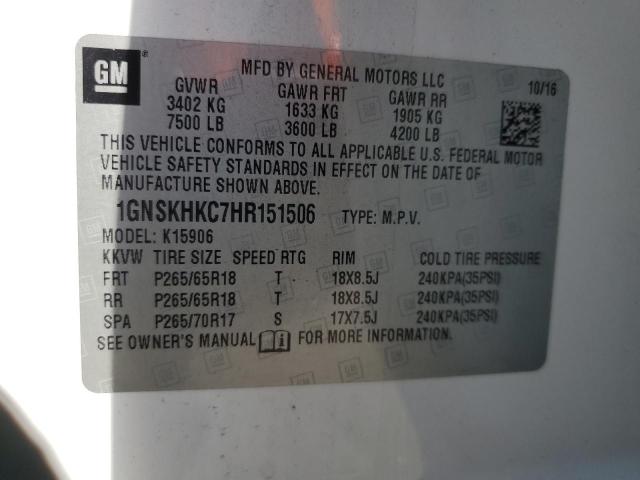 Photo 13 VIN: 1GNSKHKC7HR151506 - CHEVROLET SUBURBAN K 