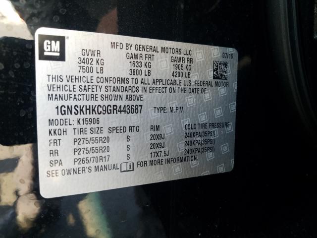 Photo 9 VIN: 1GNSKHKC9GR443687 - CHEVROLET SUBURBAN K 