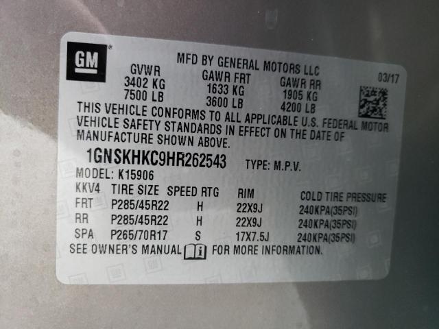 Photo 9 VIN: 1GNSKHKC9HR262543 - CHEVROLET SUBURBAN K 