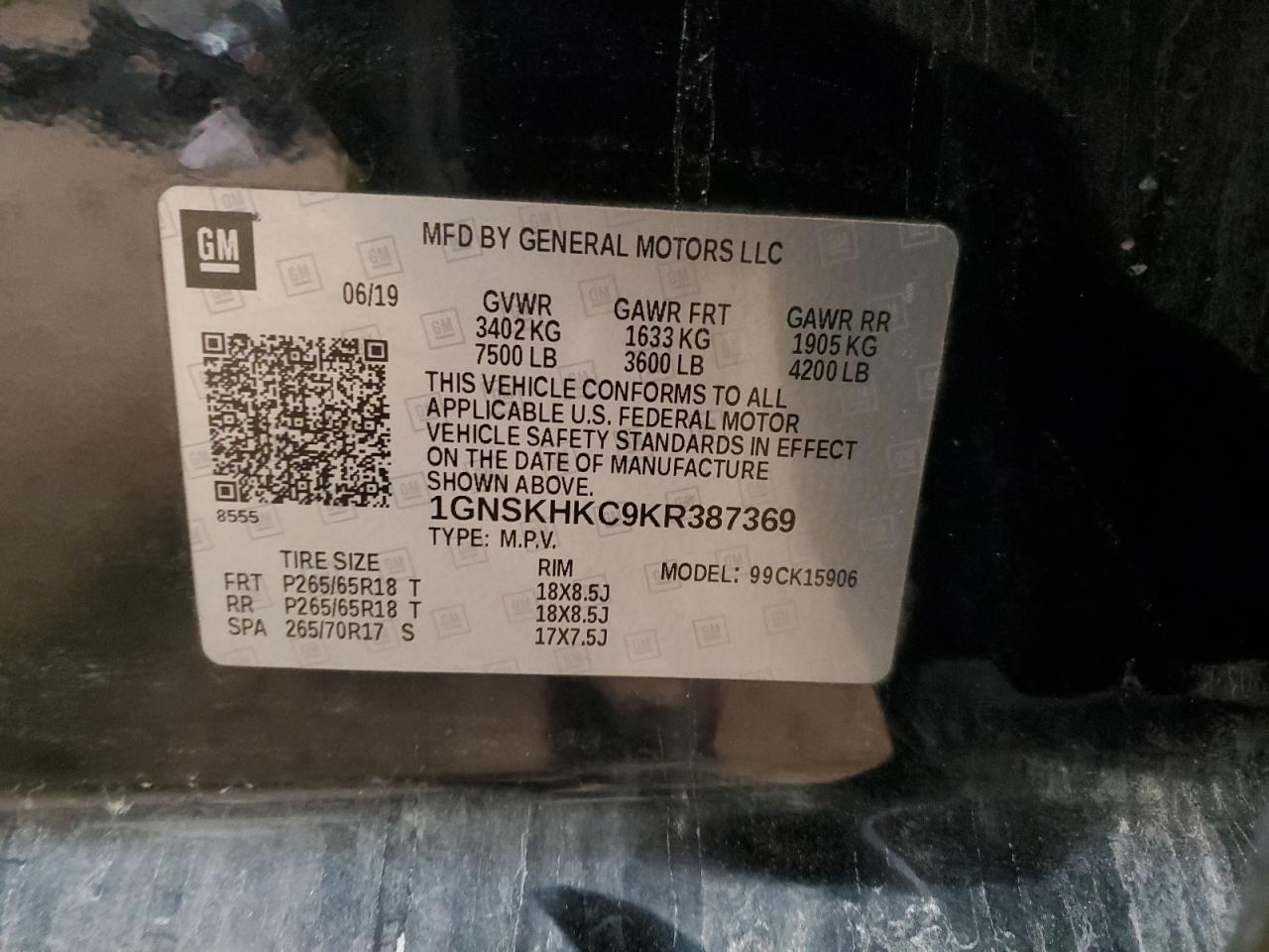 Photo 13 VIN: 1GNSKHKC9KR387369 - CHEVROLET SUBURBAN 