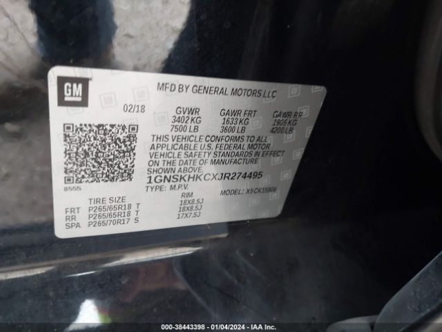 Photo 8 VIN: 1GNSKHKCXJR274495 - CHEVROLET SUBURBAN 