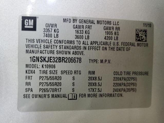 Photo 12 VIN: 1GNSKJE32BR206678 - CHEVROLET SUBURBAN K 